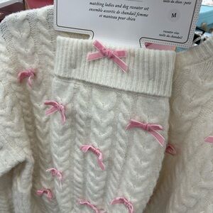 cupcakes & cashmere Cream Sweater with Pink Bows & Dog Sweater Valentines 🎀 🐶